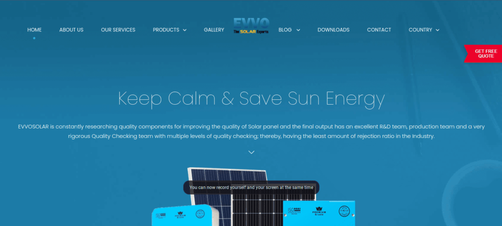 Evvo Solar Homepage