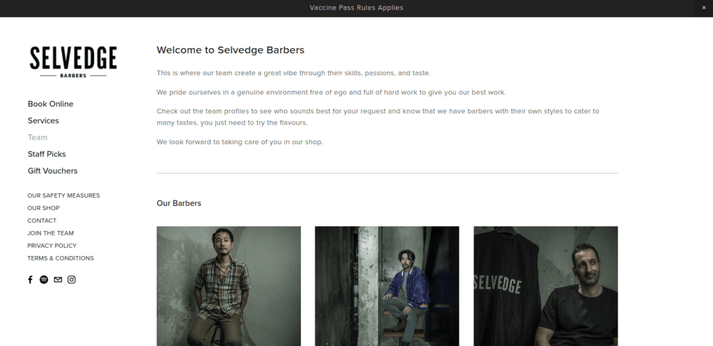 Selvedge Barbershop Homepage