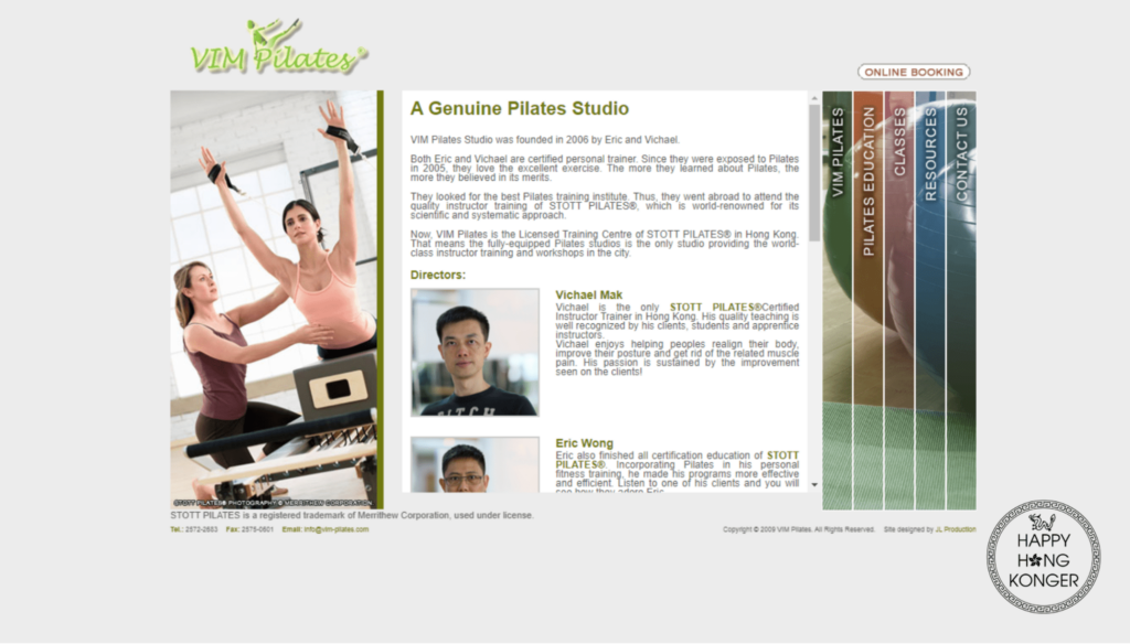 VIM Pilates Studio Homepage